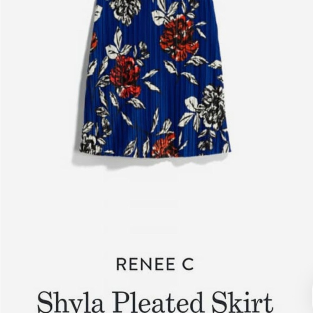 Renee C. Blue Floral Pleated Skirt